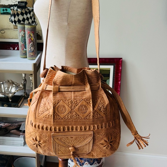 Handbags - Handmade Moroccan leather bucket Shoulder Bag
